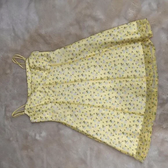 Urban Outfitters Yellow Floral Strappy Sundress Size Large Cottagecore Mini - Picture 13 of 16